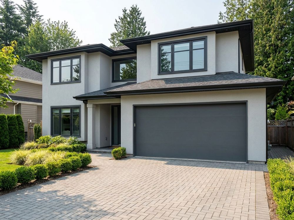 New modern steel garage door installed on a Surrey home
