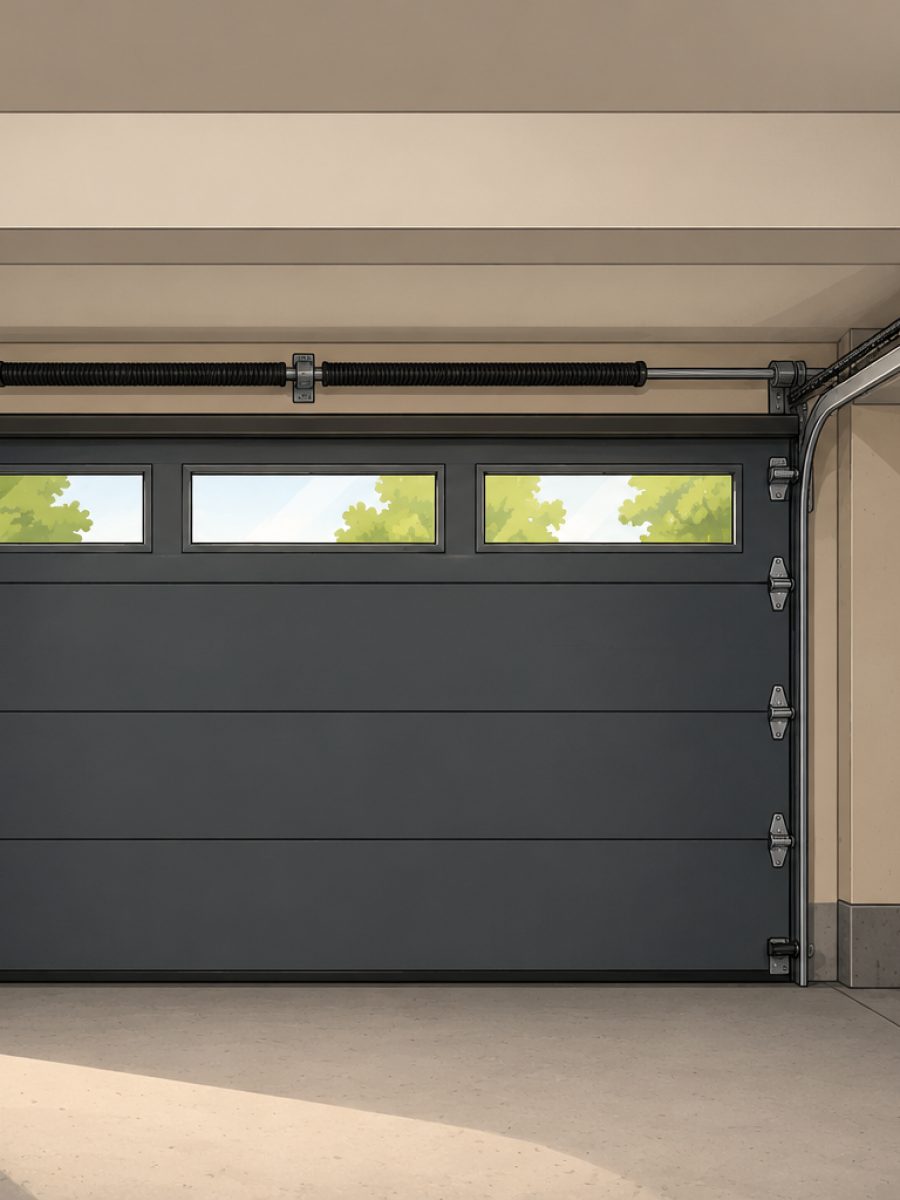 Low-headroom garage door track system
